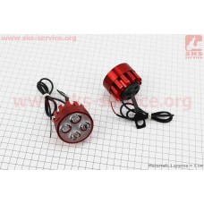 Фара дополнительная светодиодная - 4 LED с креплением под зеркало, к-кт 2шт, КРАСНЫЙ