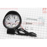 Фара дополнительная светодиодная влагозащитная - 6 LED с креплением, круглая 70мм